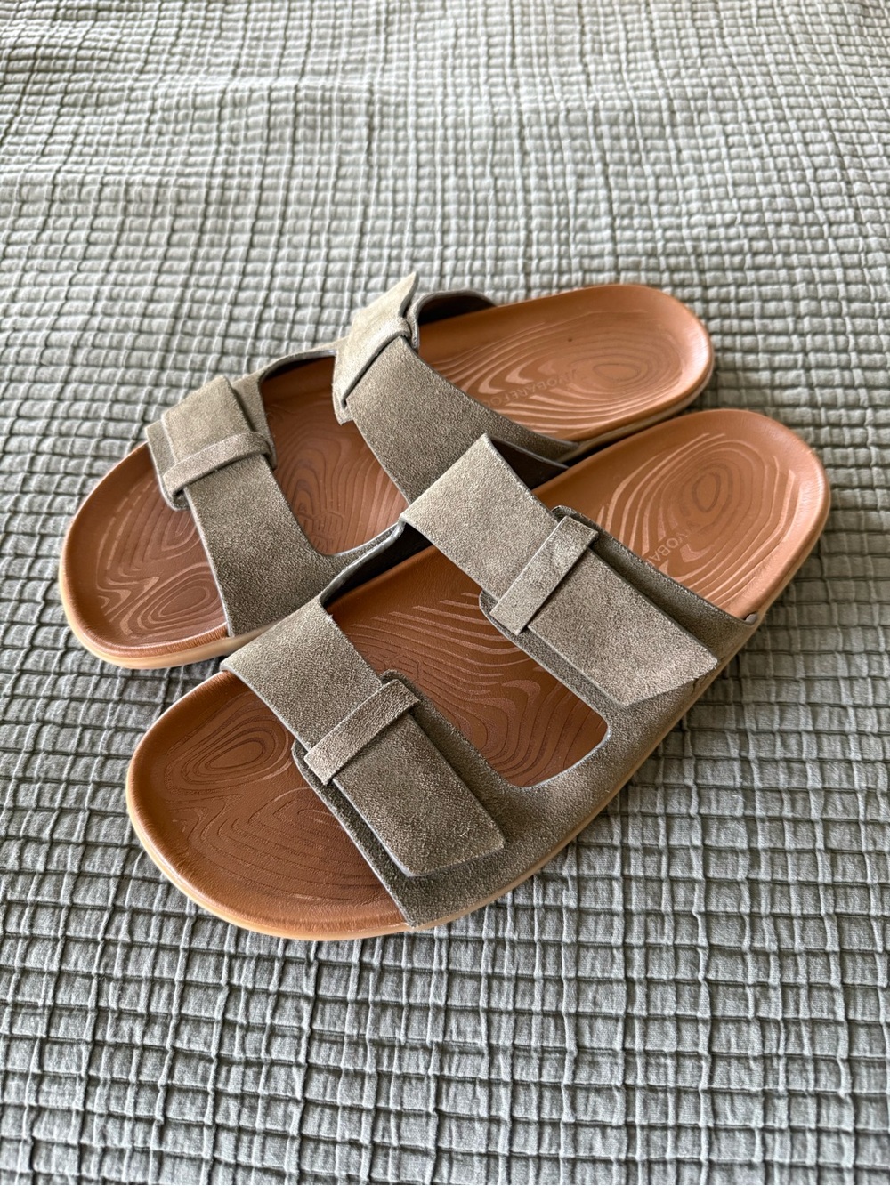 Womens vivo barefoot Suede Double-Strap Slide Sandals in green